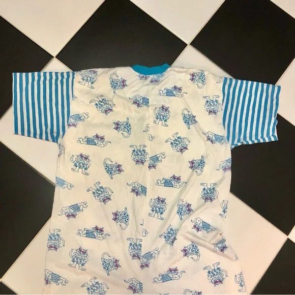 Vintage True Colors Sleepwear AOP All Over Pattern Cat Romper Pajamas size M - Picture 8 of 12